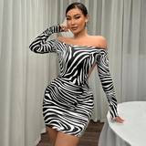 Elastan/Lycra/Spandex - Zebra Kjoler Shein Ladies' Zebra Print Backless One Shoulder Dress