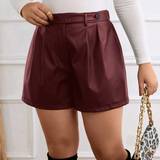 Rød - Skind Shorts Shein Plus Elegant Pu Leather Shorts