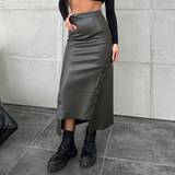 Grøn - S - Skind Nederdele Shein Women's Faux Leather Irregular Hem Denim Skirt