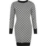 Dame - Firkantet - Viskose Kjoler QED London Kort kjole Chess Square Monochrome Knitted Dress S-M till M-L Damer sort-hvid