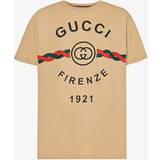 Gucci Tøj Gucci Logo-print Cotton-jersey T-shirt Mens Camel