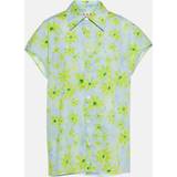 Marni Dame Overdele Marni Womens Aquamarine Floral-print Relaxed-fit Cotton Shirt