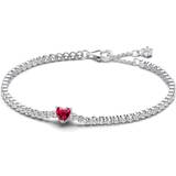 Rød Armbånd Pandora Sparkling Heart Tennis Bracelet - Silver/Red/Transparent