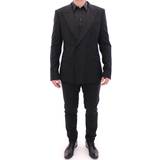 Sort - XL Jakkesæt Dolce & Gabbana Black Striped Breasted Slim Fit Suit IT54