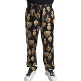 52 - One Size Bukser & Shorts Dolce & Gabbana Black Heart Print Silk Men Jogger Pants IT52