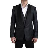 Herre - Sort Jakkesæt Dolce & Gabbana Black Jacquard Piece Single Breasted Suit IT52
