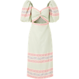 By Malina Dame Kjoler By Malina Kjole Aster Pouf Sleeve Linen Midi Dress Multi