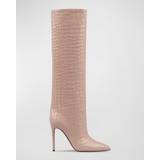 40 ½ - Pink Høje støvler Paris Texas croc-effect leather knee-high boots pink