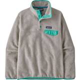 Patagonia Turkis Overdele Patagonia Womens LW Synchilla Snap-T Pullover-Oatmeal Heather w/Fresh Teal OHTL