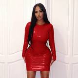 Rød - Skind Kjoler Shein Women'S Slim Fit Faux Leather Dress