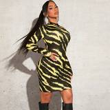 Elastan/Lycra/Spandex - Zebra Kjoler Shein Zebra Print Long Sleeve Bodycon Dress