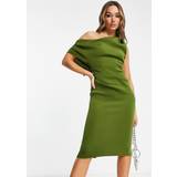 Grøn - One Size Kjoler ASOS DESIGN fallen shoulder pleat midi scuba dress in olive-Green6