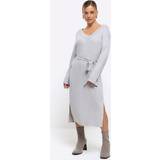 River Island Nylon Kjoler River Island Womens Petite Grey Knitted Belted Jumper Midi Dress Grey