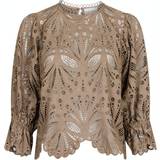 Dame - Rund hals Bluser Neo Noir Adela Embroidery Blouse - Taupe