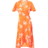 Orange - V-udskæring Kjoler Object Slå-om kjole objIssy Papaya S/S Midi Wrap Dress Orange