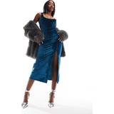 Blå - One Size Kjoler ASOS DESIGN – Blågrön midiklänning sammet med djup halsringning, smala axelband och utskurna detaljer
