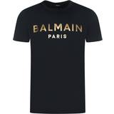 Balmain Sort Overdele Balmain Paris Gold Brand Logo Black T-Shirt