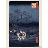 Pink Brugskunst Close Up Hiroshige Kunstdruck Fox Fires on New Year's Poster 30x40cm