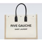 Hør Tasker Saint Laurent Rive Gauche Logo-printed Linen-blend Tote Bag Mens White Multi