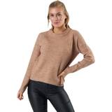 52 - Nylon Overdele Pieces Ellen Ls O-Neck Knit Beige, Female, Tøj, Skjorter, Beige