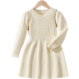 Piger - Strikkede kjoler Shein Young Girl Cable Knit Puff Sleeve Sweater Dress