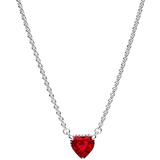 Rød Halskæder Pandora Sparkling Heart Shaped Halo Necklace - Silver/Red/Transparent