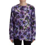 Dolce & Gabbana Lilla Tøj Dolce & Gabbana Purple Floral Silk Long Sleeve Top Blouse IT36