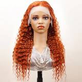 Dame - Orange Extensions & Parykker Shein 350A# Human Hair 13*4 Lace Front DEEP Wigs For Women22-28inch