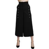 Dolce & Gabbana 48 - Dame Overdele Dolce & Gabbana Black Wide Wool Leg Cropped Trouser Pant IT36