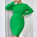 Halterneck - XL Kjoler Shein Plus Stand Collar Long Sleeve Slim Fit Dress