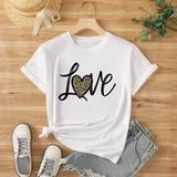 Hvid - Leopard Overdele Shein Women'S Heart & Leopard Print Short Sleeve T-Shirt