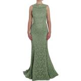 Bomuld - Grøn - Lange kjoler Dolce & Gabbana Green Floral Lace Sheath Maxi Dress IT40