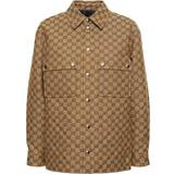 Gucci Dame Jakker Gucci Womens Camel Ebony Mix Monogram-patterned Padded Cotton-blend Shirt