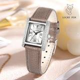 Ure Shein Gande One Boxed Ladies' Luxury Vintage Watch With Rhinestone, Roman Numerals, Square And Leather Strap, Suitable For Daily Life