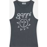 Ganni Polyester Overdele Ganni Sun Graphic Ribbed Jersey Tank Top Grey