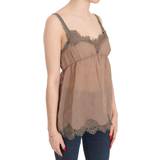 44 - Hør Bluser Pink Memories Brown Lace Spaghetti Strap Plunging Top Blouse IT44