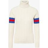 Gucci Dame Overdele Gucci Womens Ivory Blue Red Cable-knit Turtleneck Wool and Cashmere-knit Jumper