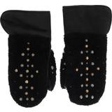 Fåreskind - Sort Tøj Dolce & Gabbana Black Leather Shearling Studded Gloves