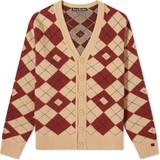 Acne Studios Tøj Acne Studios Mens Biscuit Beige Deep Red Kwanny Argyle-pattern Wool-blend Cardigan