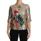 Guld Bluser Dolce & Gabbana Gold Sequined Parrot Crystal Blouse IT46