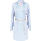Michael Kors Viskose Tøj Michael Kors Pinstriped Satin Belted Shirtdress Blue