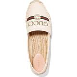 Gucci Hvid Sko Gucci Off-white Logo Printed Canvas Leather Trimmed Espadrilles Flats WHITE