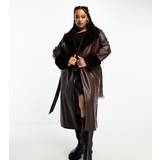 Yours Dame Overtøj Yours Faux Fur Trim Trench Coat Brown