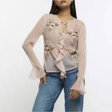 River Island Dame Bluser River Island Womens Blouse Pink Embroidered Floral