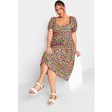 48 - Blomstrede - Jersey Tøj Yours puff sleve smock midi dress in floral print-Multi22-24
