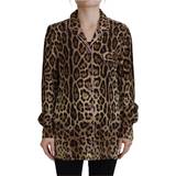 Dame - Leopard Overdele Dolce & Gabbana Brown Leopard Print Long Sleeves Blouse Top IT38