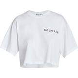 Balmain Dame Overdele Balmain White Cropped T-Shirt