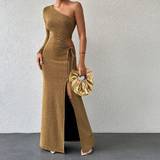 Dame - Guld - Lange kjoler Shein Women'S Sparkly One Shoulder High Slit Maxi Dress