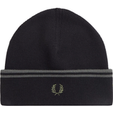 Fred Perry Sort Tilbehør Fred Perry Twin Tipped Ribbed Beanie Hat Black