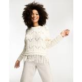 River Island Beige Overdele River Island cable knit jumper with pearl embellishment in cream-WhiteXS